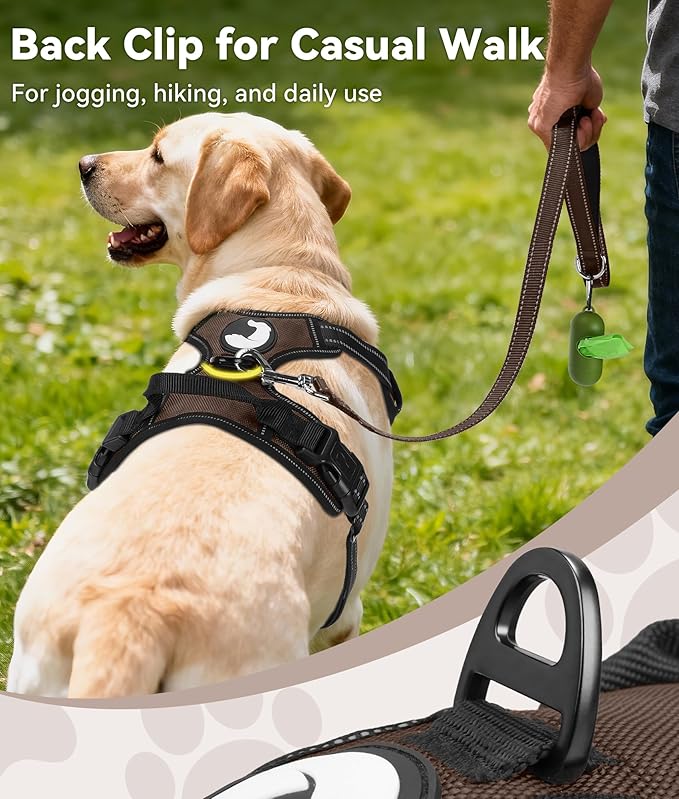 Joytale No Pull Dog Harness for Extra Large Dogs, Reflective Pet Vest with Front Clip, Adjustable Soft Padded Harnesses with Easy Control Handle for Training and Walking, Brown, XL