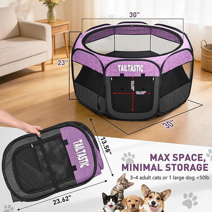 Portable Pet Playpen for Medium Dogs & Cats, Foldable Puppy Safety Pen with Removable Zipper Top, Breathable Mesh Dog Delivery Room, Indoor Isolation Cage for Pets (Purple, Medium)