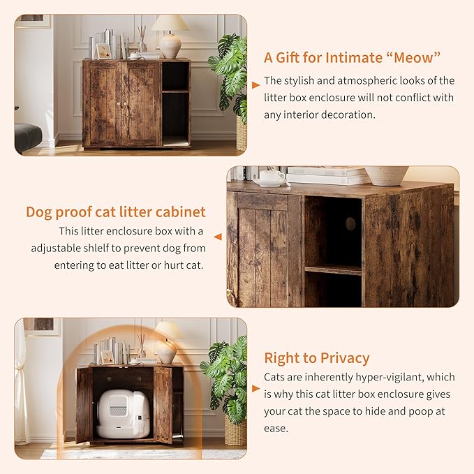 Extra Large Cat Litter Box Enclosure with Scratch Pad, Large Automatic Litter Box Furniture, Dog-Proof Litter Cabinet with Outlet, Space for Cat Stuffs