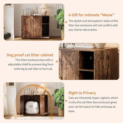 Extra Large Cat Litter Box Enclosure with Scratch Pad, Large Automatic Litter Box Furniture, Dog-Proof Litter Cabinet with Outlet, Space for Cat Stuffs