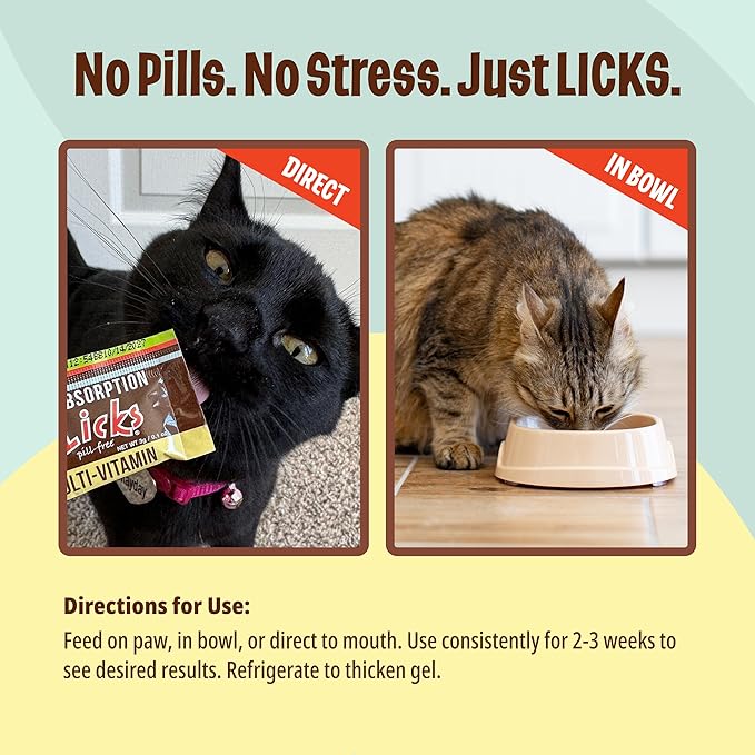 Licks Pill-Free Cat Multivitamin - Cat Supplement with Vitamin C, D, and Calcium - Multivitamin Pet Supplies - Gel Packets - 10 Use