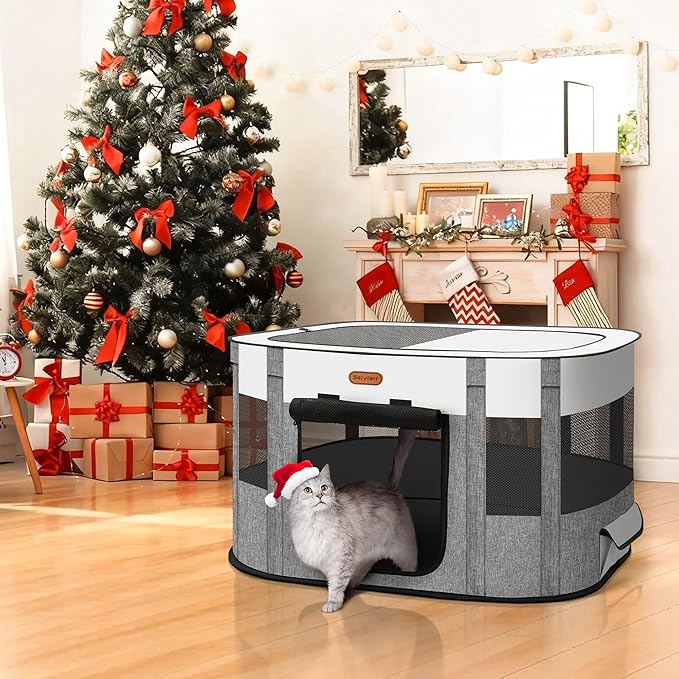 Seiyierr Foldable Pet Playpen - Cat & Puppy Playpen, Travel Dog Crate with Carrying Case, Cat Tent Dog Pen for Outdoor Camping Use