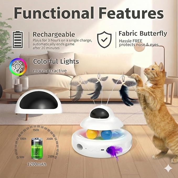 MOHAYA Interactive Cat Toys for Indoor Cats,4-in-1 Automatic Kitten Toy with Laser, Fluttering Butterfly, Moving Feather & Track Balls, USB Rechargeable Self-Play Electronic Toy for Kittens & Adults