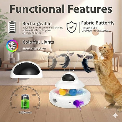 MOHAYA Interactive Cat Toys for Indoor Cats,4-in-1 Automatic Kitten Toy with Laser, Fluttering Butterfly, Moving Feather & Track Balls, USB Rechargeable Self-Play Electronic Toy for Kittens & Adults