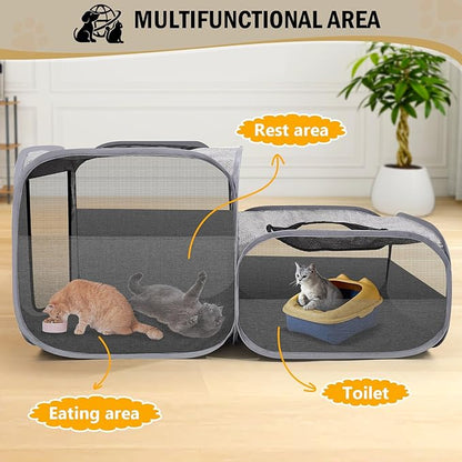 Tailtastic Large Outdoor Cat Playpen, Foldable 2-in-1 Zone Waterproof Cat Enclosure Puppy Pen for Outdoor Use, Portable Pet Playpen with Soft Sides, Great for Gardens, Camping, Backyard