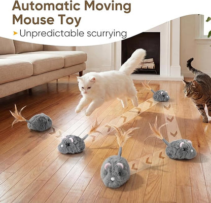Moving Cat Toy Cat Mouse Toy with Automatically Wagging Tail Plush Mouse Toys for Cats 2026 Upgraded Interactive Cat Toy Squeaky Mouse