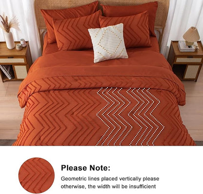 Litanika California King Comforter Set with Sheets Burnt Orange - 7 Pieces Bed in a Bag Cal King Boho Terracotta Bedding Sets Rust Lightweight Bed Set with Comforter, Sheets, Pillowcases & Shams