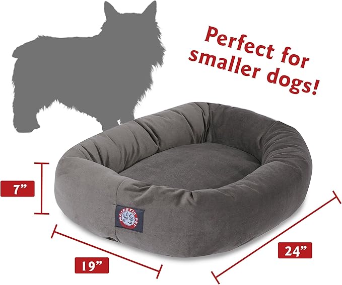 Majestic Pet 24-Inch Calming Donut Dog Bed – Small Washable Round Pet Bed with Suede Fabric – Orthopedic Spine Support for Head & Neck – Soft Fluffy Cuddler for Small Dogs & Cats, 24x19x7, Gray