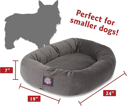 Majestic Pet 24-Inch Calming Donut Dog Bed – Small Washable Round Pet Bed with Suede Fabric – Orthopedic Spine Support for Head & Neck – Soft Fluffy Cuddler for Small Dogs & Cats, 24x19x7, Gray