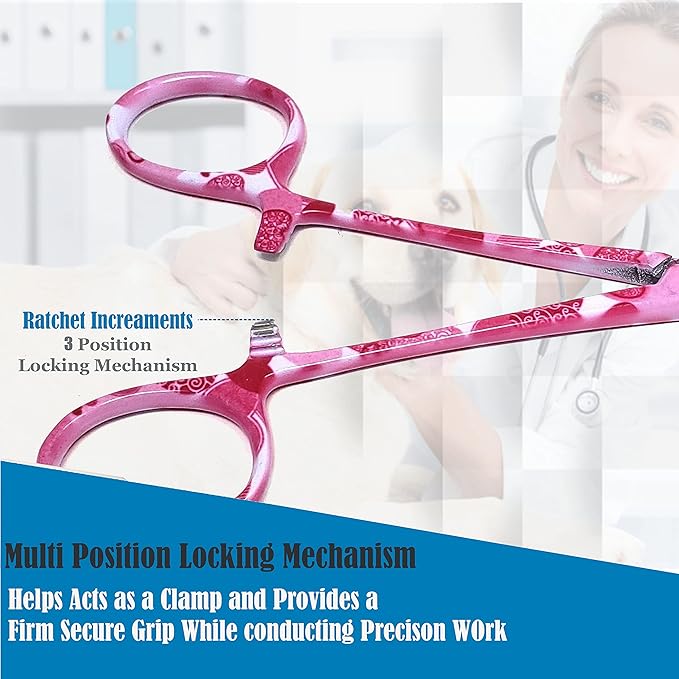 Dog Pet Ear/Nose Hair Puller Grooming Hemostat Locking Forceps Curved Pliers, 5.5" (14cm) Full Serrated Clamps Stainless Steel (Valentine)