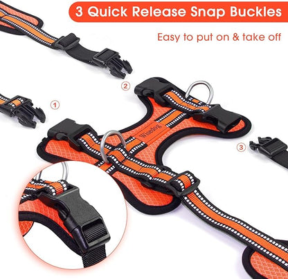 Wisedog Reflective No Pull Dog Harness - Adjustable Lightweight Pet Vest with 3 Fast-Release Buckles for Dogs Walking, Running and Training(M, Orange)