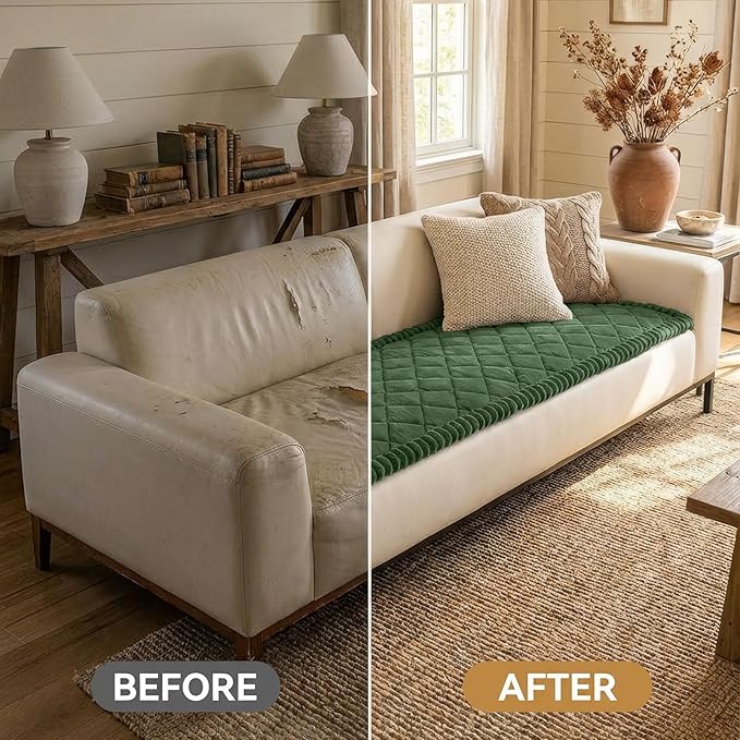 Smiry Fuzzy Couch Cover for Dogs, Non Slip Washable Pet Sofa Cover, Scratch Proof Hair Resistant Plush Sofa Slipcover, Pet Friendly Couch Cushion Protector for Cat, Green, 27.6" x 70.9"