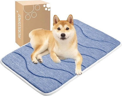 MICROCOSMOS 0.8" Thick Cooling Dog Foam Pad & Summer Pet Sleeping Mat, Machine Washable, Materials Safe, Portable Flat Pet Bed for Dogs.(Navy Blue, 30" x 19")