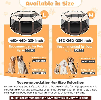 Dog Playpen 45", HOMAGICO Pet Playpen for Indoor Cats Enclosed, Portable Dog Cage Outdoor Tent Crate with Carrying Case, Water-Resistant and Removable Shade Cover,Brown