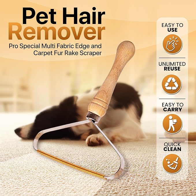 1-Pack Pet Hair Removal Tool - Carpet Rake and Squeegee for Pet Hair Remover Tool - Lint Remover and Hair Scraper for Couch - Easy to Clean Fuzz Fur and Pro Cat Dog Hair Remover for Rugs,Car Floor Mat
