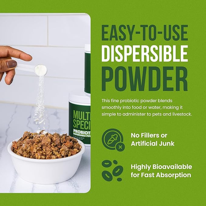 Pet Probiotics for Dogs, Cats, Horses, Goats, Cows & Pigs | Multi Species Dispersible Powder | Supplements for Digestive Health | Cat & Dog Probiotics | Vet Approved & Made in USA | 10 oz | Pair Pet