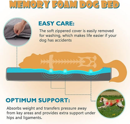 WATANIYA PET Memory Foam Large Dog Bed, Cooling Dog Beds for Large Dogs, Washable Pet Mat for Crate with Joint Relief (Light Grey)