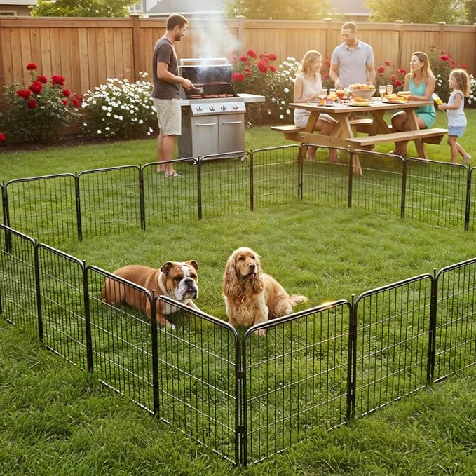 Outdoor Dog Playpen - 32 inch, 20 Panels for Small and Medium Size Dogs - Heavy Duty Metal Pet Fence with Black Anti-Rust Coating - Portable Exercise Play Pen for RV, Camping, and Yard