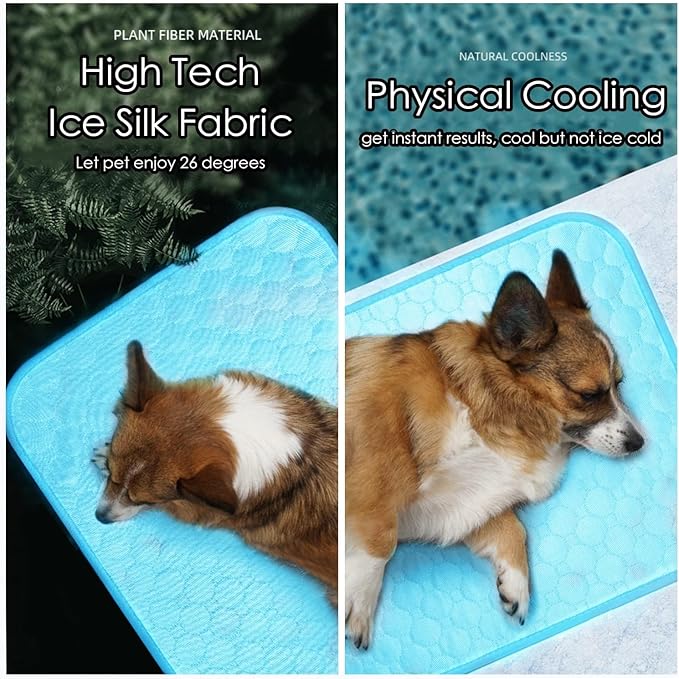 SOMOYA Dog Self Cooling Mat Pet Washable Cooling Pads Blanket Sleeping Kennel Mat,Ice Silk Sleep Mat Pad Non-Toxic Breathable Sleep Bed Beach for Large Dogs Cats (Blue, 27.5x19.7 in)