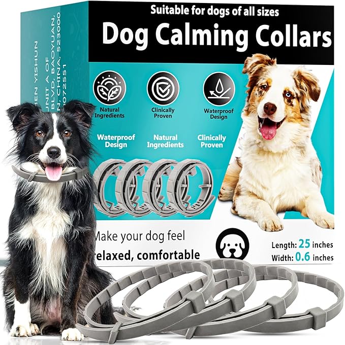 Calming Collars for Dogs, 4 Packs Dog Calming Collar Contains Long Lasting Pheromone for 60 Days, Separation/Stress/Anxiety Relief for Dogs, Adjustable for Small Medium Large Dog (Grey)