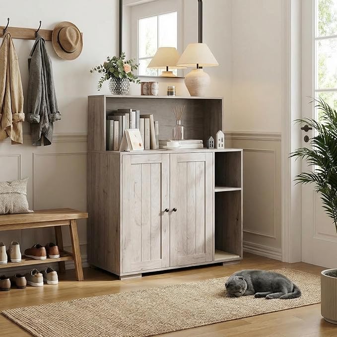 Extra Large Cat Litter Box Enclosure with Scratch Pad, Large Automatic Litter Box Furniture, Dog-Proof Litter Cabinet with Outlet, Space for Cat Stuffs