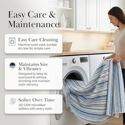 Southshore Fine Living, Inc. Oversized King Quilt Set, All Season Striped Blue Bedspread Set, 3-Piece Coastal Bedding, California/King Coverlet Sets with Shams, Soft Microfiber Quilt, Blue Stripes
