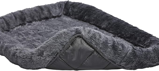 MidWest Homes for Pets Dog Bed – Gray Faux Fur Bolster, Ultra-Soft and Machine Washable, Fits 30-Inch Crates and Carriers, for Medium-Sized Breeds