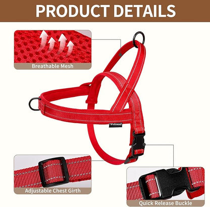 No Pull Dog Harness and Leash Set-Reflective Vest with Handle&5FT Dog Leash with Car Seatbelt Clip,Breathable Mesh&Quick Fit Dog Harness Easy for Medium Large Dogs Training Walking(Red,M)