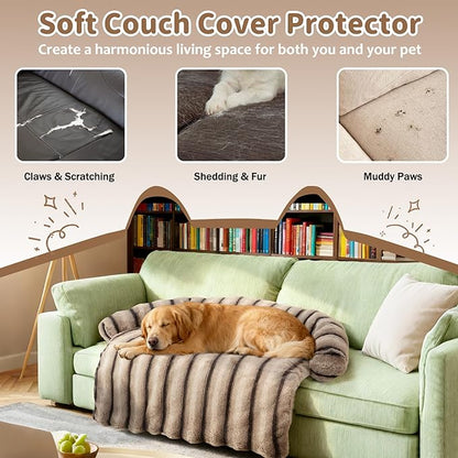 WATANIYA PET Large Dog Couch Bed, Fluffy Washable Couch Protector for Dogs with Removable Cover, Non-Slip Dog Sofa Bed, 45x37 Inch, Brown