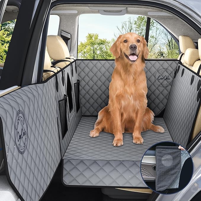 Dog Car Seat Cover for Back Seat - Waterproof Pet Hammock with Embedded Insert Door Protectors (Large for Full-Size Trucks, Large SUvs)