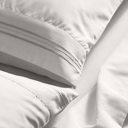 Mellanni Queen Sheet Set - 6-Piece Iconic Collection Bedding, (Including 4 Pillowcases), 21-Inch Extra Deep Pocket, Easy Care, Ultra Soft, Cooling Sheets, Brushed Microfiber - White