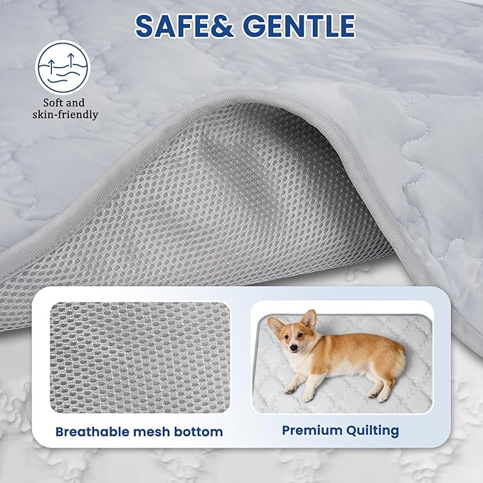 SUPRIY 2-Pack (Blue + Gray) Pet Cooling Mat Set - Ice Silk Cooling Pad & Fashion Bandana for Dogs & Cats (Medium 22.8"x34.6")