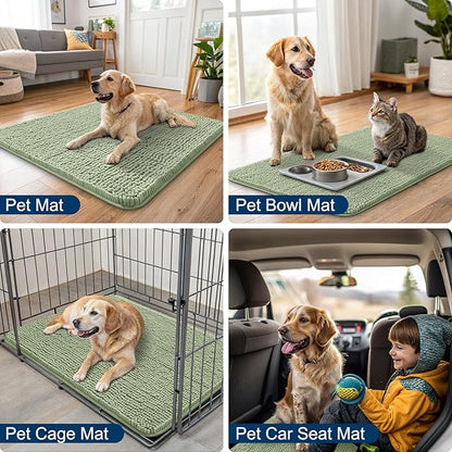 Smiry Dog Door Mat for Muddy Paws 40x32, Absorbs Moisture and Dirt Doormat, Non-Slip Washable Quick Dry Chenille Front Door Mat Indoor Entrance, Entryway Carpet for Inside Floor, Sage Green