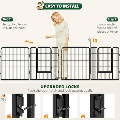 Yaheetech Wide Panel Dog Playpen, 12 Panels 32 inch High Pet Pen with Gate, Portable Indoor Outdoor Fence for Medium/Large Breed Dogs