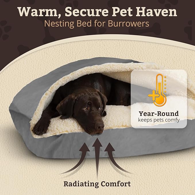 Snoozer Rectangle Cozy Cave Dog Bed - Indoor Dog Bed with Cover Cave, Covered Calming Burrow for Small Sized Pets with Blanket Attached, Enclosed, Washable Cover - Small, Heather Gray
