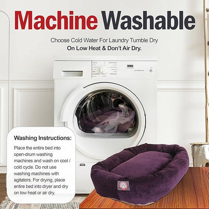 Majestic Pet 32 Inch Micro Velvet Calming Dog Bed Washable – Cozy Soft Round Dog Bed with Spine for Head Support - Fluffy Donut Puppy Mat 32x23x7 (inch) Medium – Aubergine (2025)
