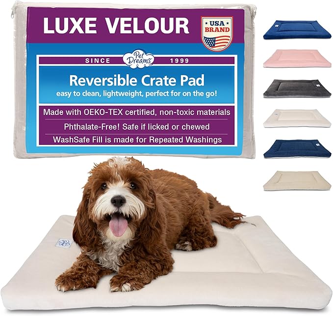 Pet Dreams Dog Crate Pad - Washable Kennel Mat, Crate Pads for Dog Cages, Non-Toxic, Flat Indoor Cat Bed, Fits iCrate 18, 24, 30, 36, 42, 48 Inches (Ivory, X Small, 18")