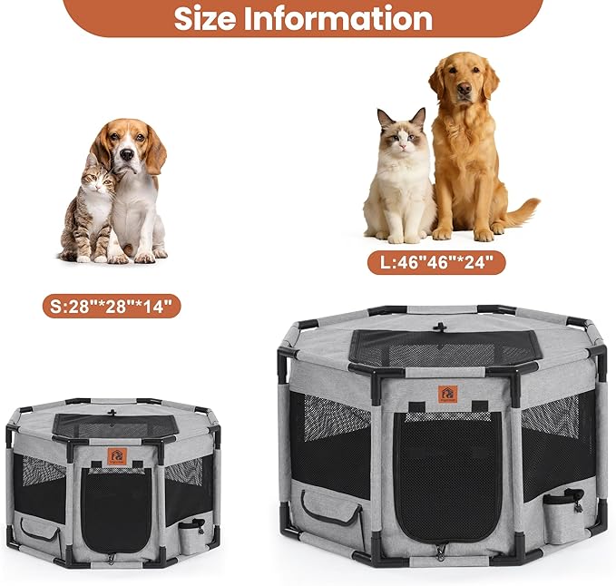 Enclosed Pet Playpen, Portable Cat & Puppy Playpen with Sturdy PVC Pipe Frame and Scratch-Resistant Fabric, Soft Kennel Crate Fence for Pet Indoor Outdoor Use (Small Size, 28x28x16.9 Inches)