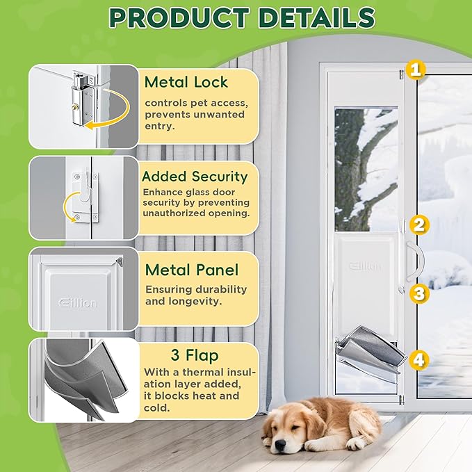 3 Flap Large Dog Door for Sliding Glass Door, Openable Pet Door for Sliding Glass Doors, Adjustable 75 7/8" to 81" Slider Height-Large