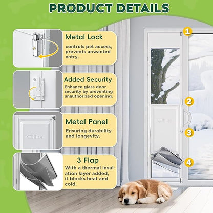 3 Flap Large Dog Door for Sliding Glass Door, Openable Pet Door for Sliding Glass Doors, Adjustable 91 7/16" to 96" Slider Height-Large Tall