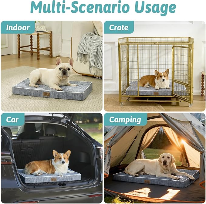 COZY KISS Cooling Dog Bed for Crate, Waterproof Dog Crate Mat with Removable Washable Cover, Orthopedic Egg Crate Foam Support, Dog Crate Bed 29x18x3 Inch,Dark Grey