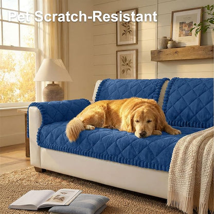 Smiry Fuzzy Couch Cover for Dogs, Non Slip Washable Pet Sofa Cover, Scratch Proof Hair Resistant Plush Sofa Slipcover, Pet Friendly Couch Cushion Protector for Cat, Navy, 27.6" x 88"