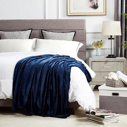 DREAMNINE Extra Large Soft Comfy Fluffy Fleece Bed Blanket Full Size 80" x 90", Luxury Decorative Fuzzy Blanket for Women Girl, Big Cozy Shaggy Warm Flannel Blankets for Winter Autumn Pets, Navy Blue