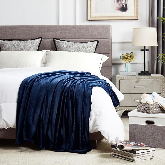 DREAMNINE Soft Cozy Plush Fleece Throw Blanket 50" x 60", Solid Shag Minky Lightweight Fuzzy Flannel Blanket for Bedroom, Luxury Washable Warm Velvet Blankets for Couch Sofa Pet, Breathable, Navy Blue