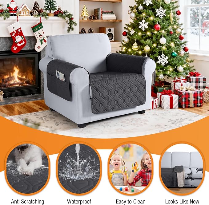 VANSOFY Couch Cover, Waterproof Sofa Covers Washable Slipcover Furniture Protector Couch Seat Covers Non-Slip Couch Cover for Dogs, Pets(Chair, Charcoal Gray)