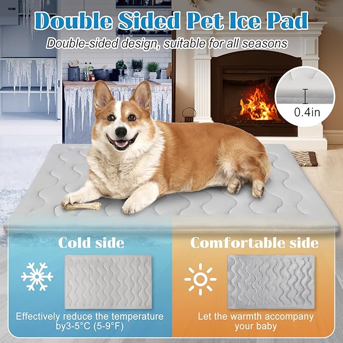 Dog Cooling Mat for Extra Large Dogs & Cats, Q-MAX>0.4 Breathable Cooling Crate Pad Indoor for Pet with Chill Cool Fiber, Portable Waterproof Washable Self-Cooling Pad in Outdoor Summer 36"×23"