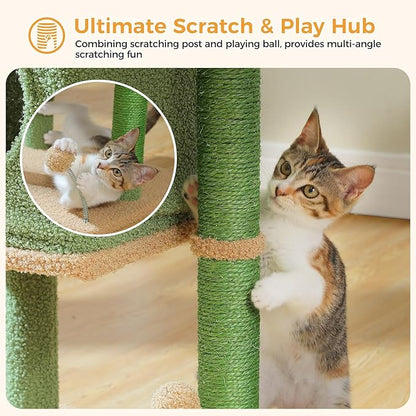 PAWZ Road Cat Tree for Indoor Cats, 26 Inches Cactus Cat Tower with Large Perch, Private Condo, Small Cat Condo with Spring Ball & 2 Scratching Posts for Cats