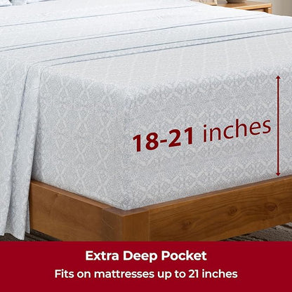 Mellanni Extra Deep Full Sheets - 4 PC Iconic Collection Bedding - Hotel Luxury, Ultra Soft, Cooling Bed Sheets - Wrinkle, Fade, Stain Resistant (Full, Laced Sky Blue)