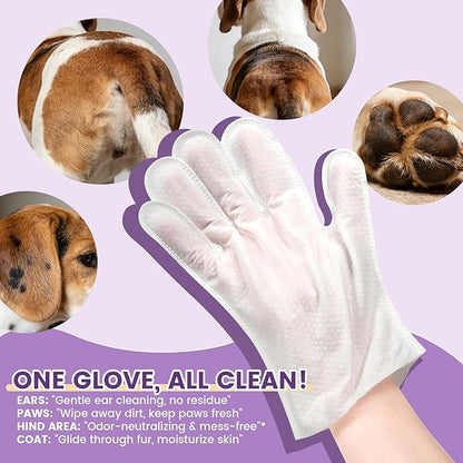 IMMHABI 100 Pcs Cleaning Deodorizing Pet Glove Wipes for Dogs & Cats, Hypoallergenic Dog Bath Wipes with Natural Deodorizer Persimmon Tannin, Pet Bathing Wipes for Horse Coat Care Lavender Scent