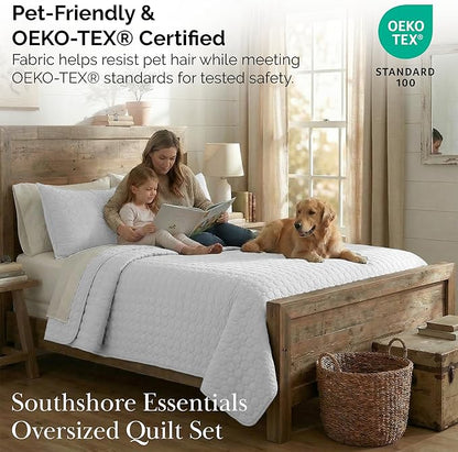 Southshore Fine Living, Inc. Twin XL Comforter Quilt Set, Dorm Room Bedding Essentials, Stain Resistant, Machine Washable Bed Spread, Twin XL White Quilt Bedspread Set w/Pillow Sham, Bright White